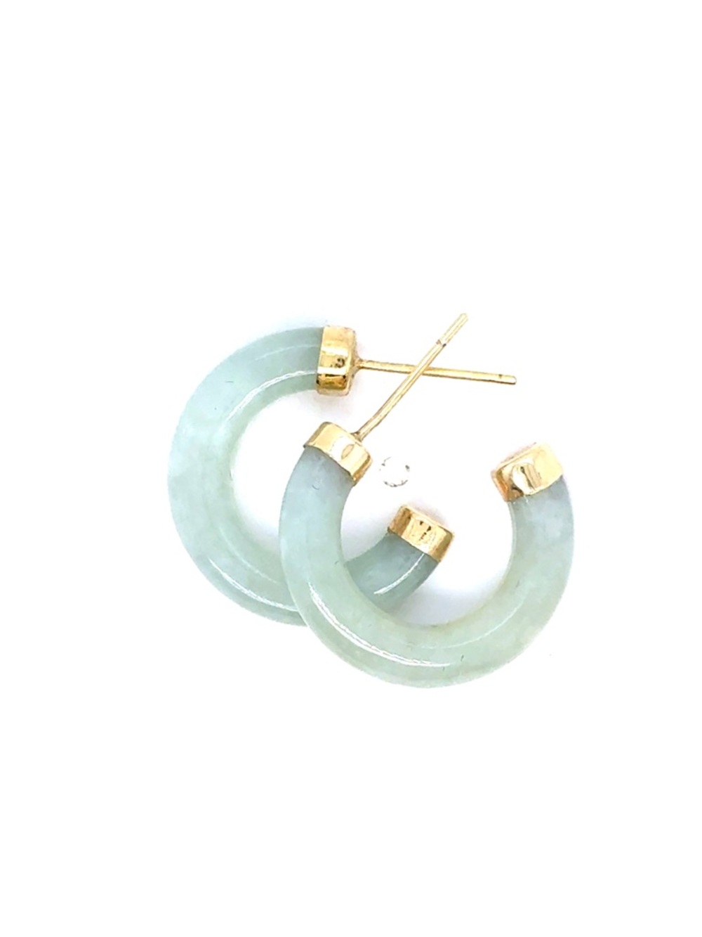 Small 14K Gold Trim Jade Green Hoop Stud Earrings - Picture 5 of 7